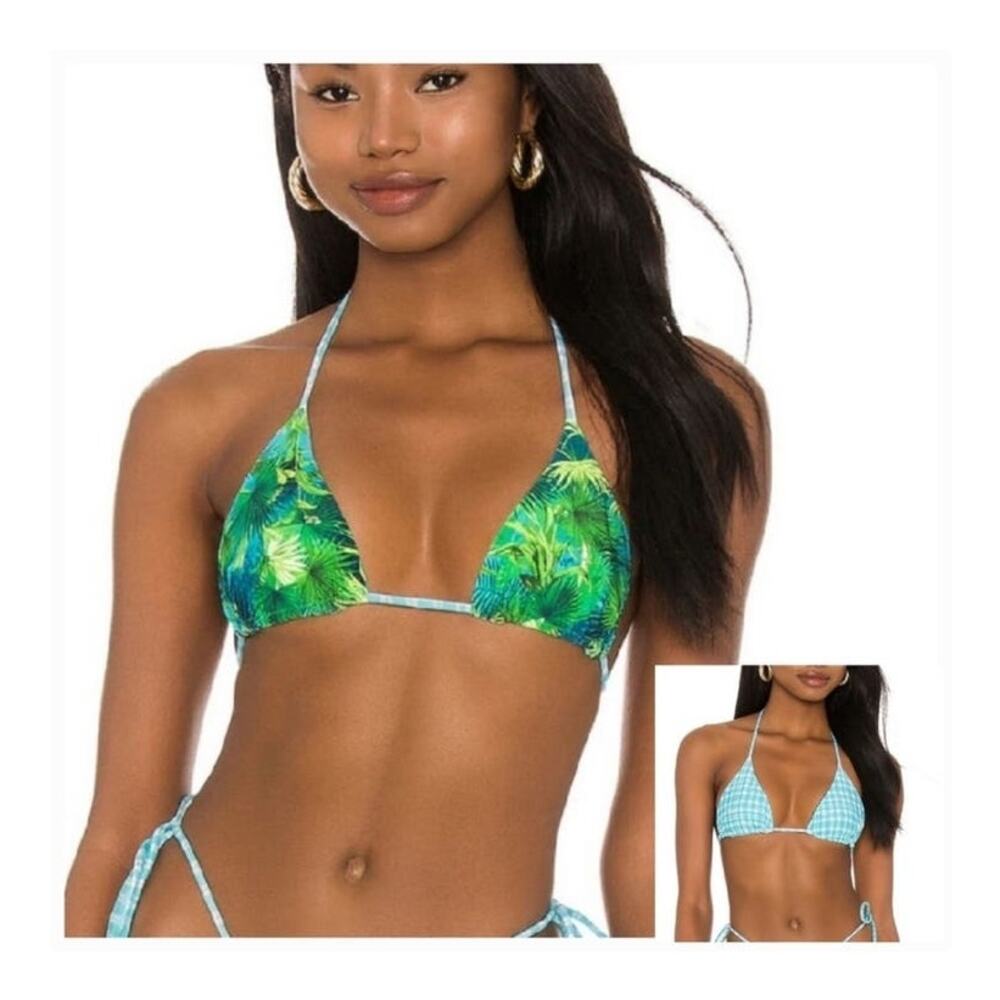 Revolve VDM The Label Blair Reversible Bikini Top in Tropical/Mint Check Sz Sm